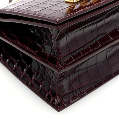 Alexander McQueen Calfskin Crocodile Embossed Jeweled Shoulder Bag Burgundy 8 of 9