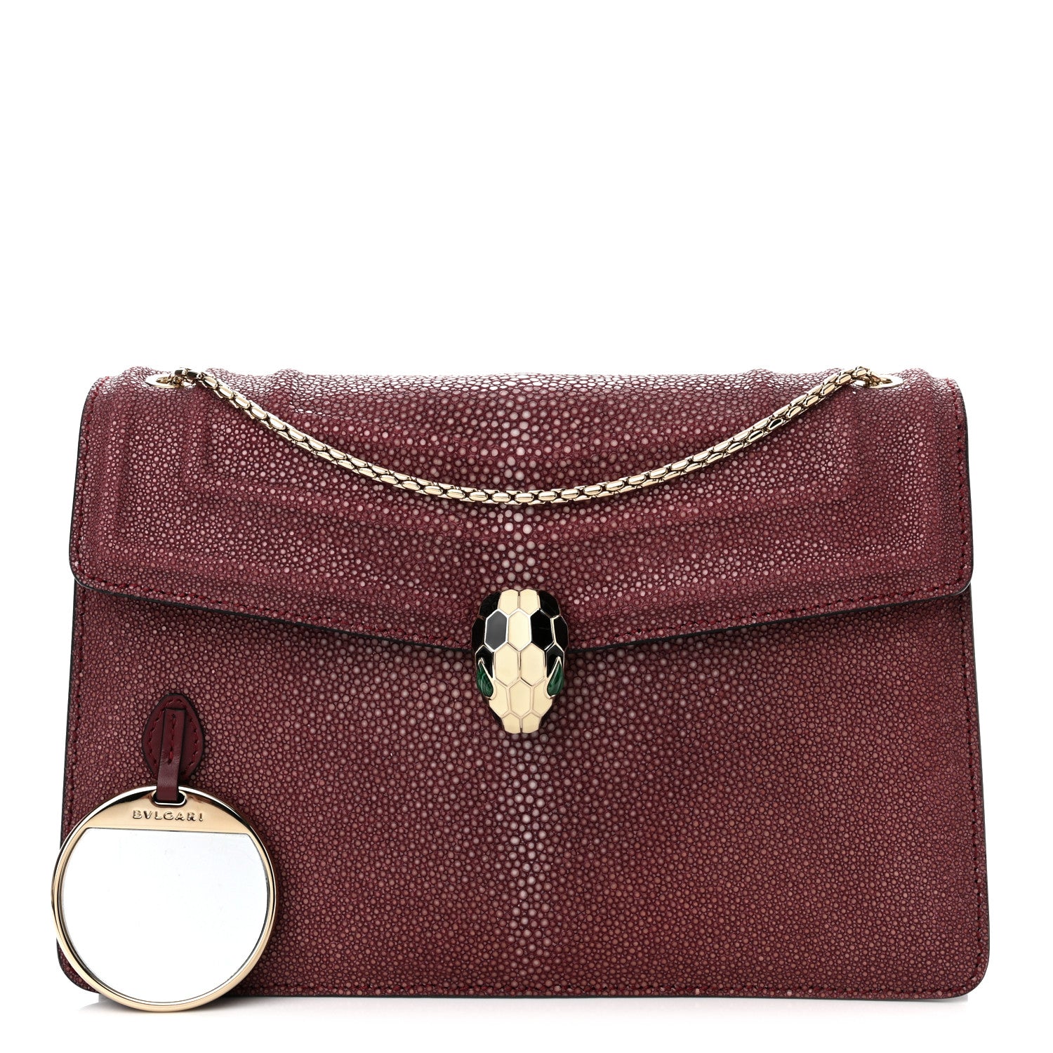 Bulgari Calfskin Galuchat Serpenti Forever Shoulder Bag Plum 1 of 10