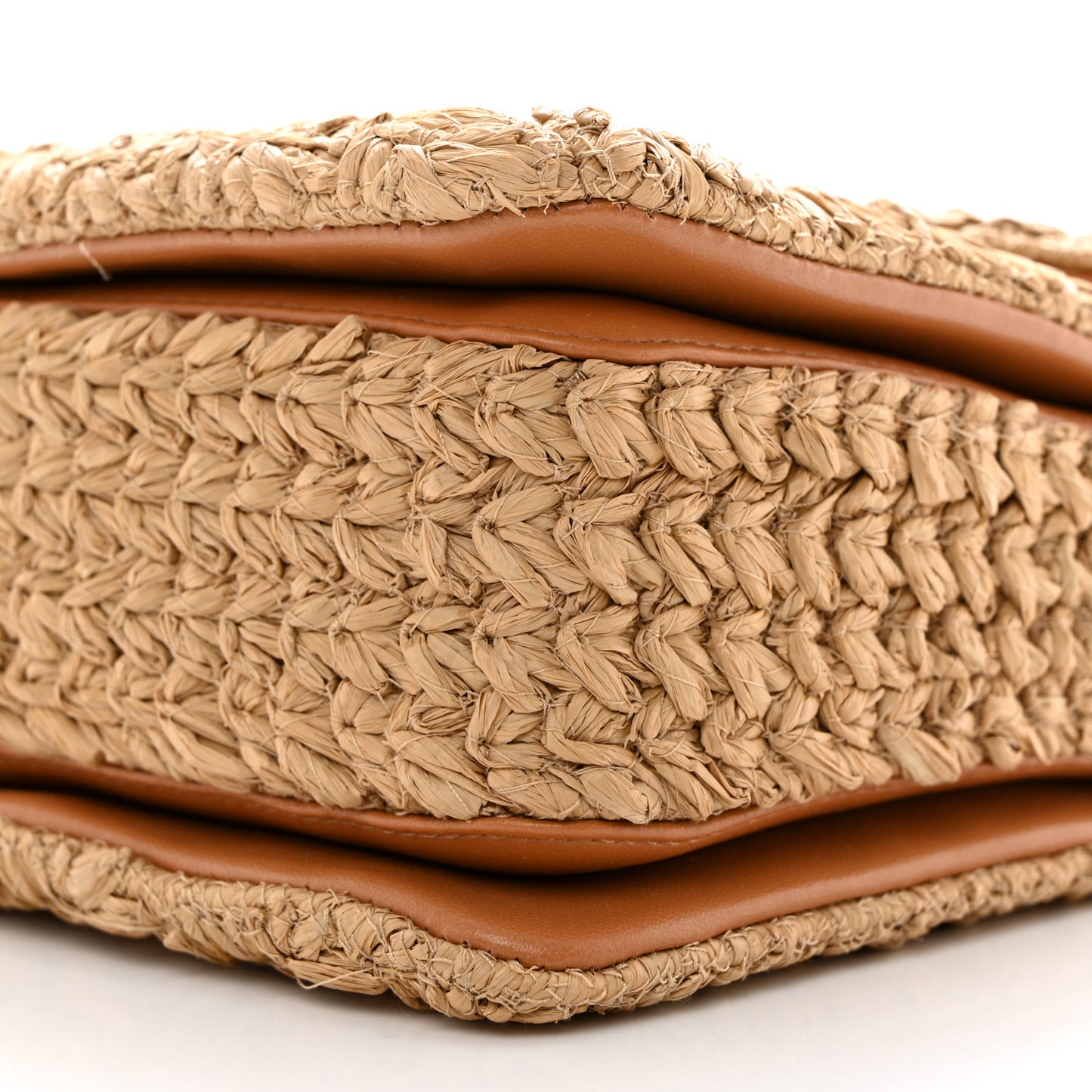 Raffia One Stud Chain Clutch Natural