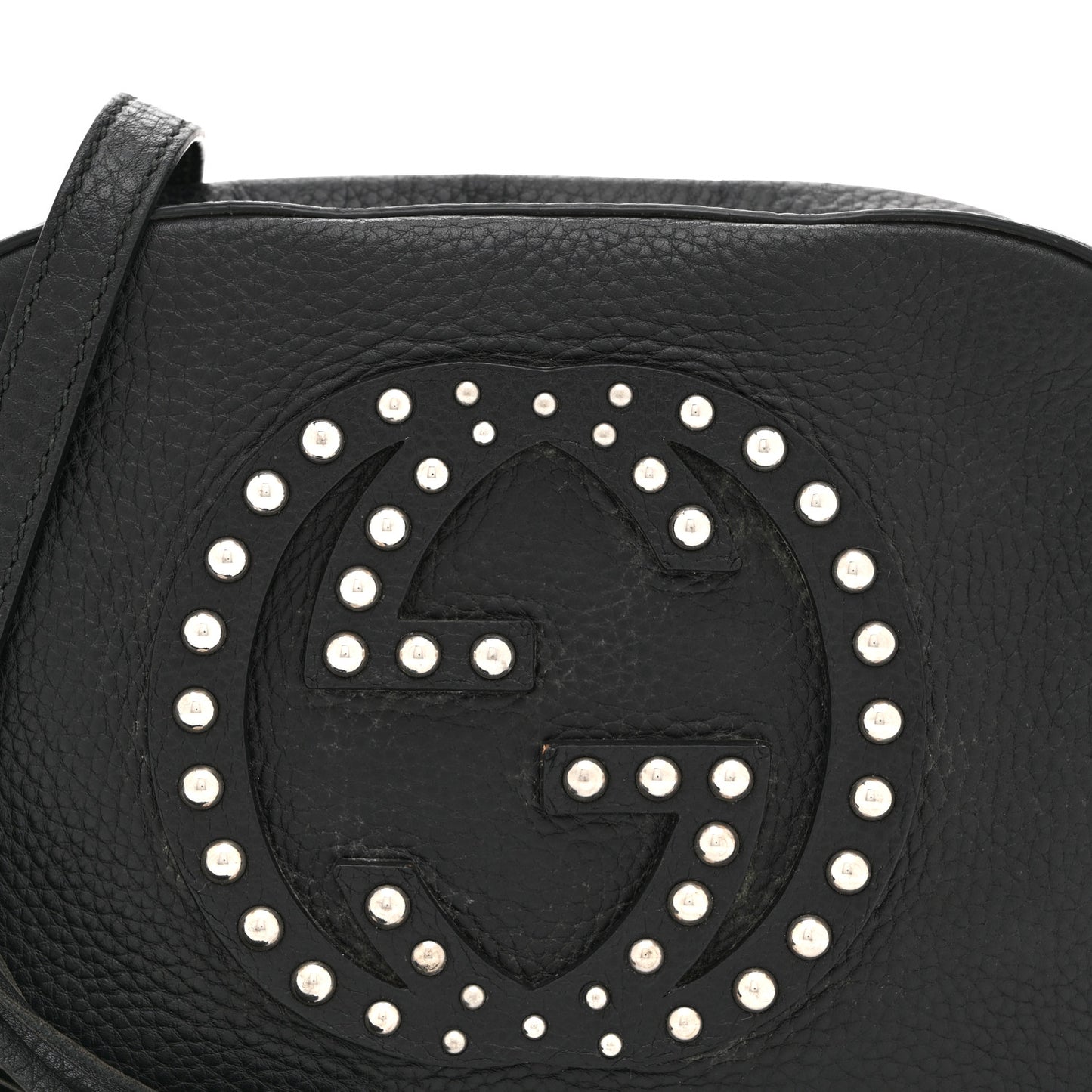 Pebbled Calfskin Studded Small Soho Disco Bag Black