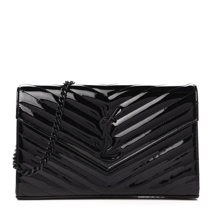 Saint Laurent Patent Matelasse Chevron Monogram Chain Wallet Black 1 of 9