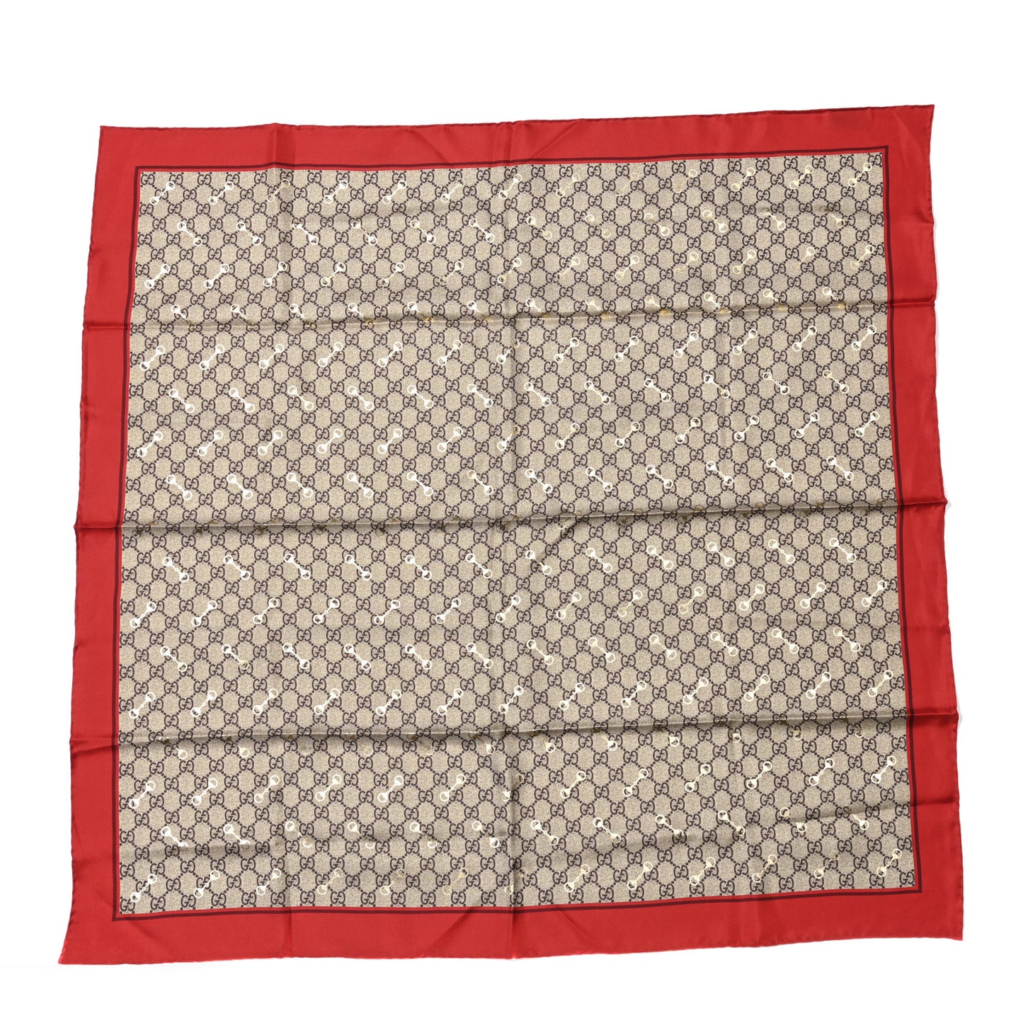 Silk Twill GG Monogram GG Gold Horsebit Square Scarf Red Gold