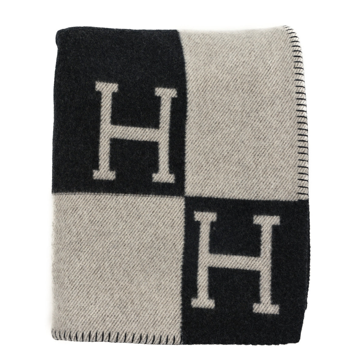 Hermes Wool Cashmere Avalon Blanket Ecru Gris Fonce 1 of 3