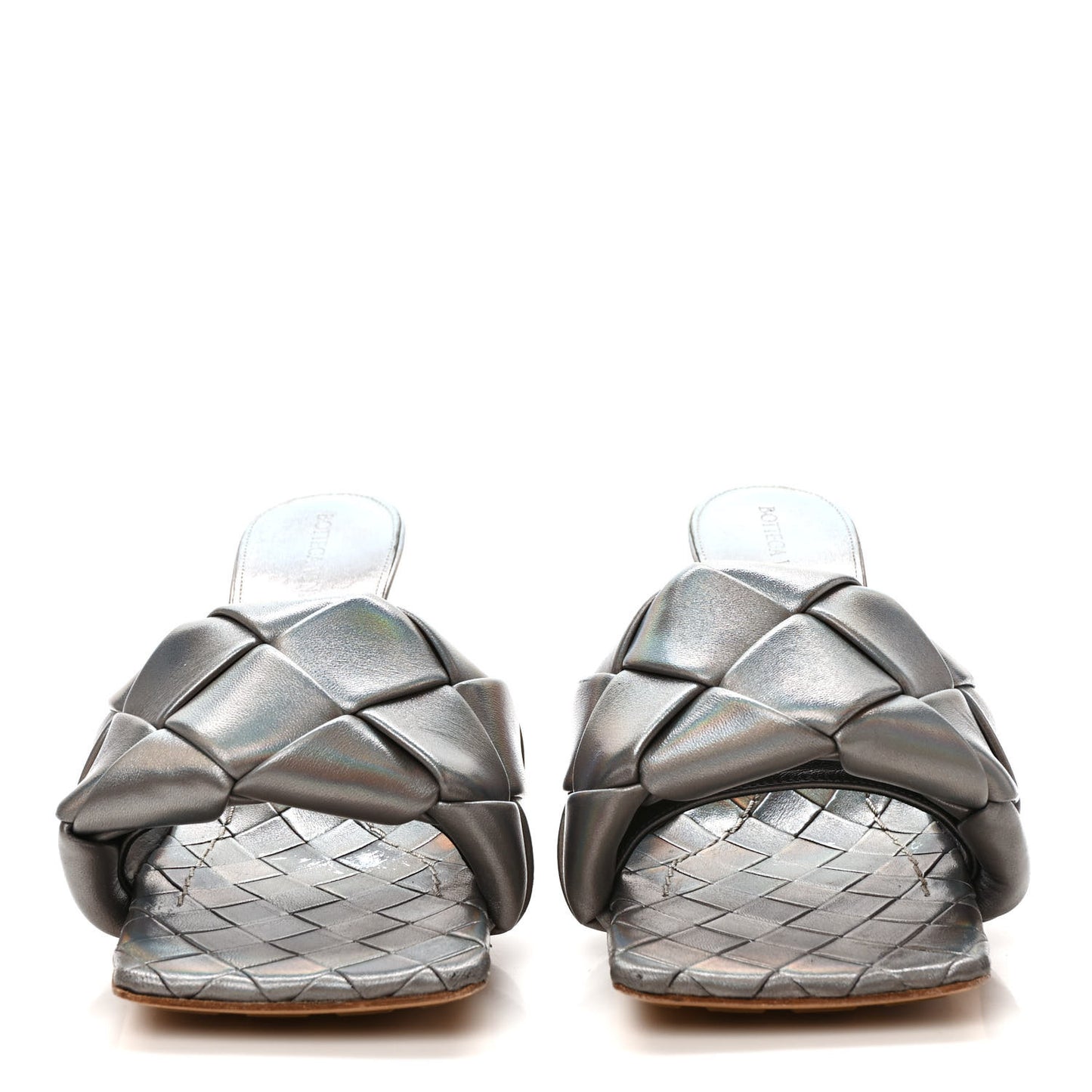 Laser Nappa Maxi Intrecciato Lido 90mm Mule Sandals 37 Oyster
