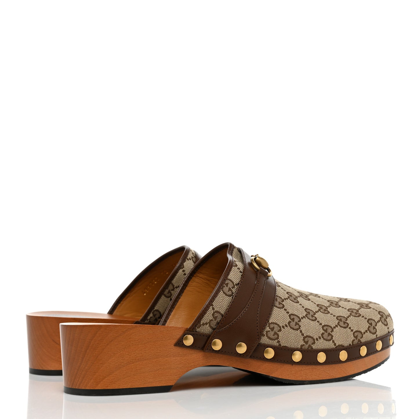 Monogram Quentin Goatskin Womens Horsebit Clog Mules 12 Beige Ebony Brown Sugar