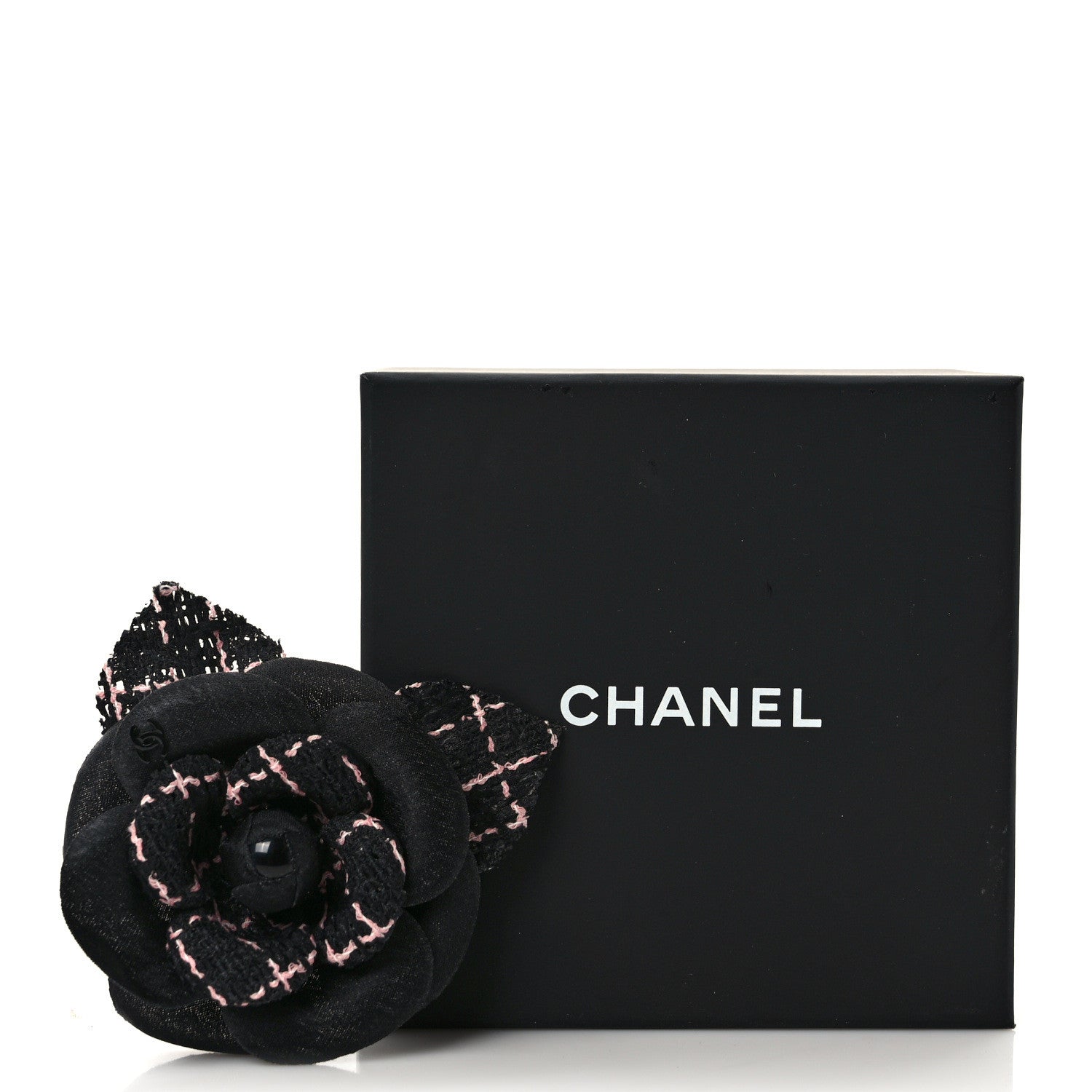 Chanel Tweed Camellia Pin Brooch Black Pink 6 of 6