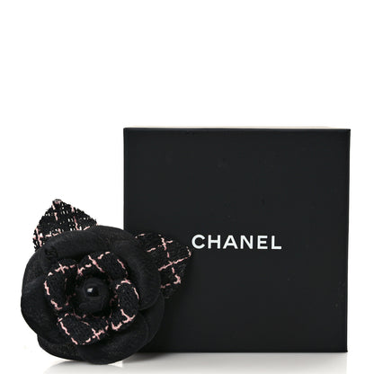 Chanel Tweed Camellia Pin Brooch Black Pink 6 of 6