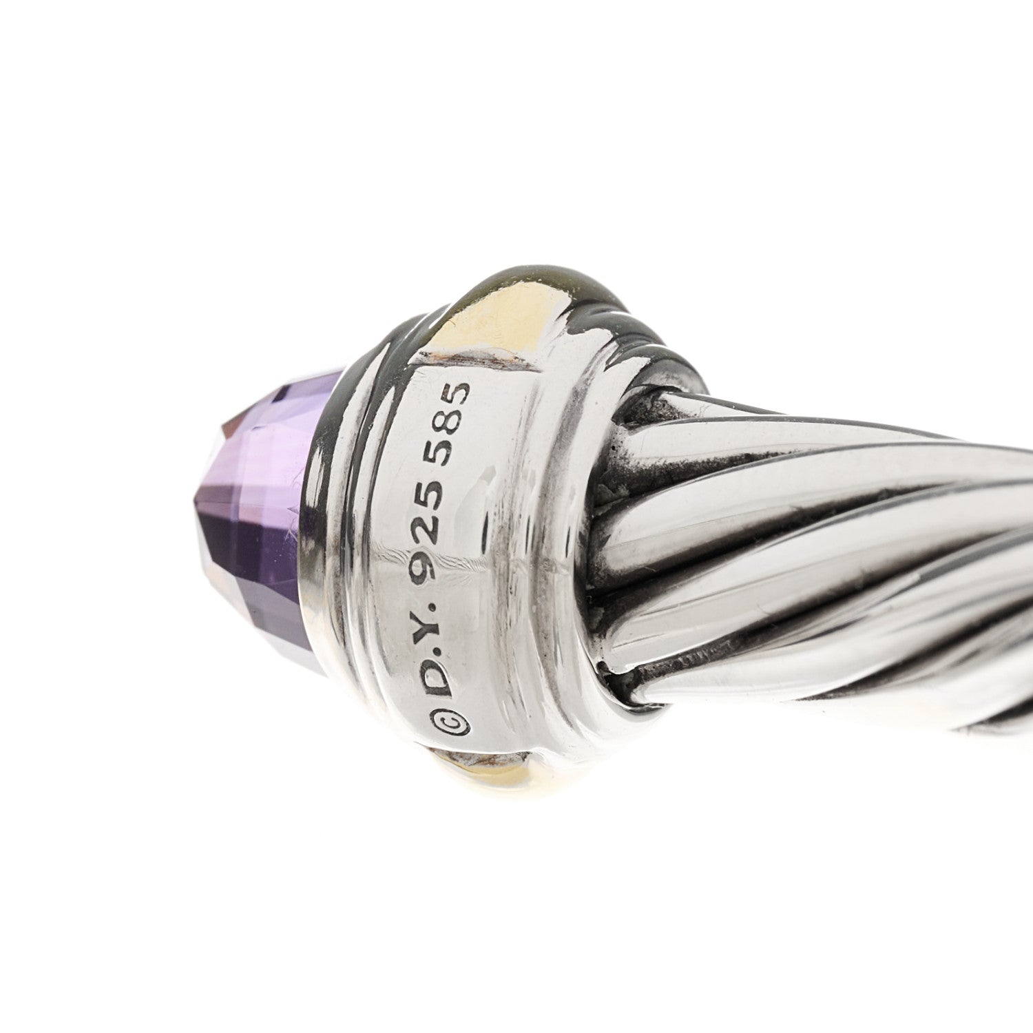 David Yurman Sterling Silver 14K Yellow Gold Amethyst 7mm Cable Classics Bracelet 3 of 3