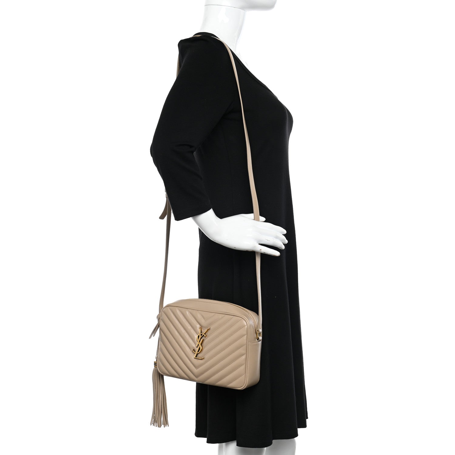 Saint Laurent Calfskin Matelasse Monogram Lou Camera Bag Dark Beige 2 of 10