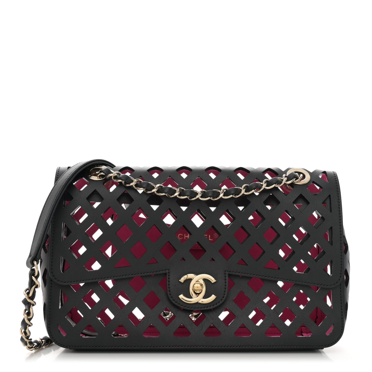 Lambskin Sea Through Flap Black Multicolor