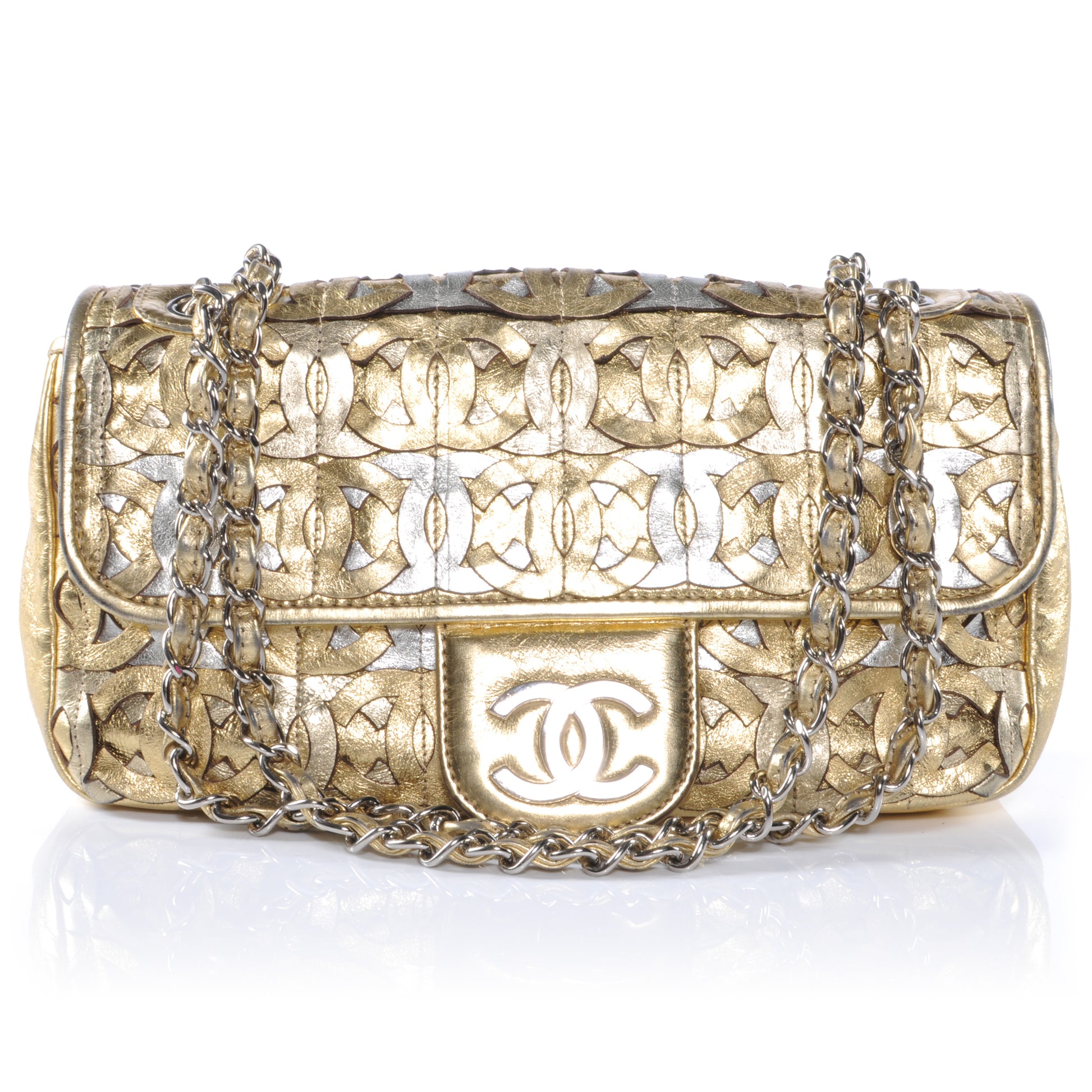 Chanel Calfskin Crackled CC Mix Flap Gold Silver 1 of 8