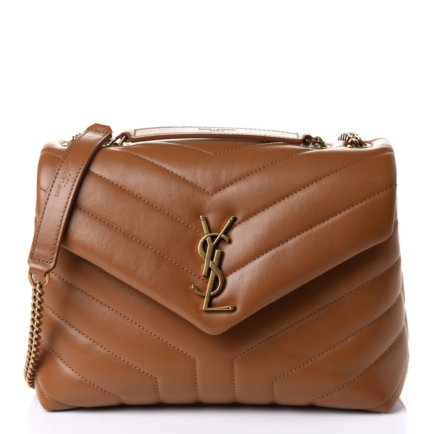 Calfskin Y Quilted Monogram Small Loulou Chain Satchel Dark Natural