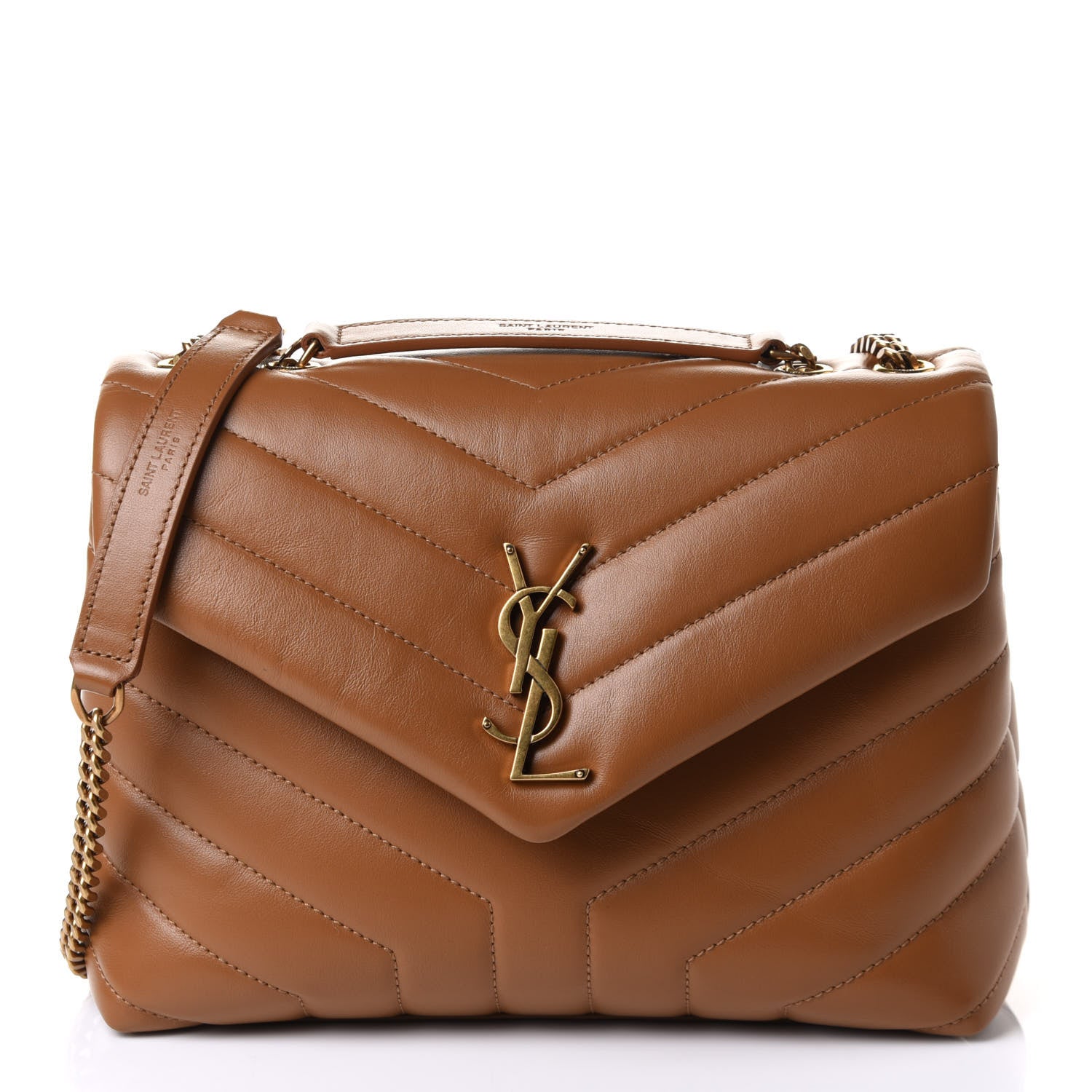 Saint Laurent Calfskin Y Quilted Monogram Small Loulou Chain Satchel Dark Natural 1 of 11