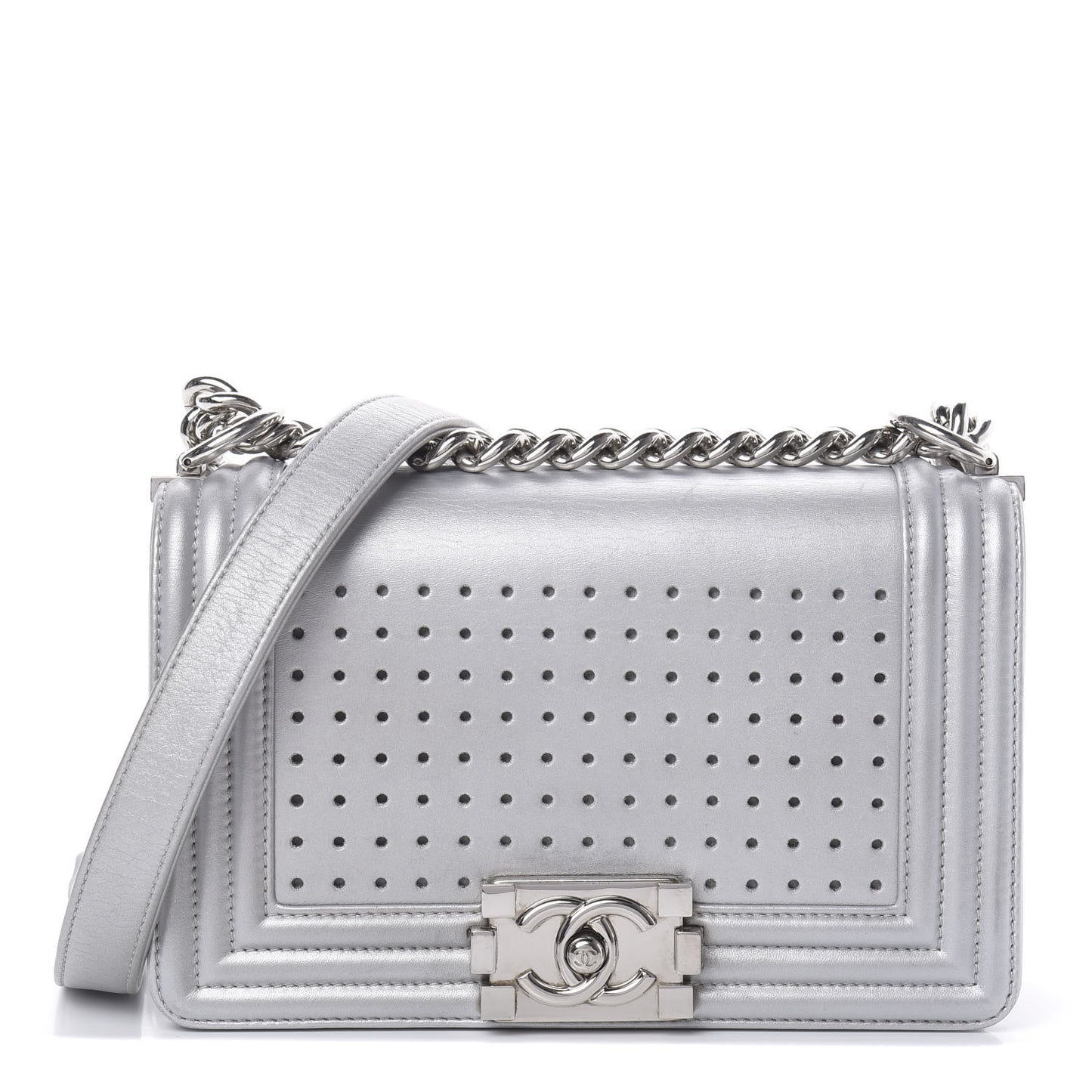 Metallic Lambskin LED Small Boy Flap Silver