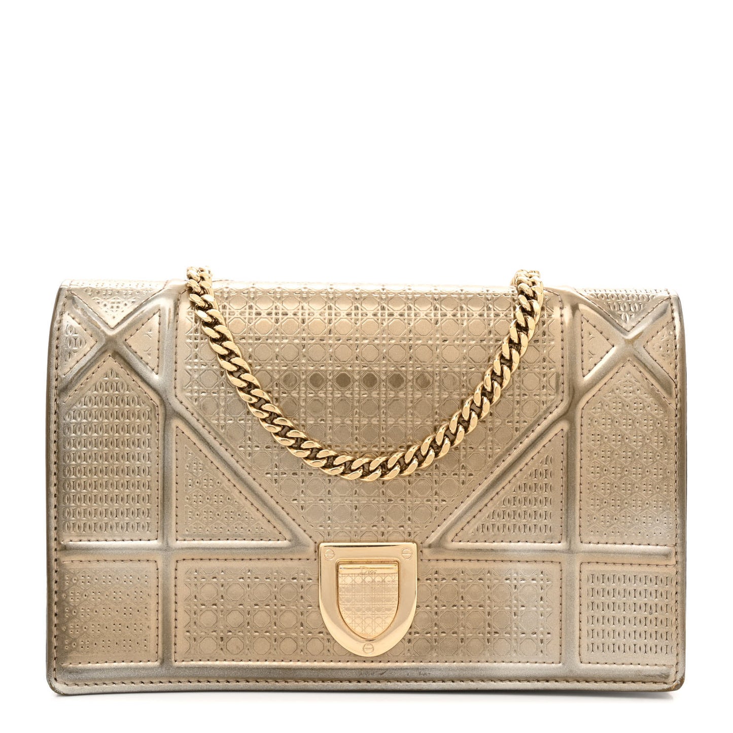 Metallic Patent Micro-Cannage Diorama Wallet on Chain Pouch Gold