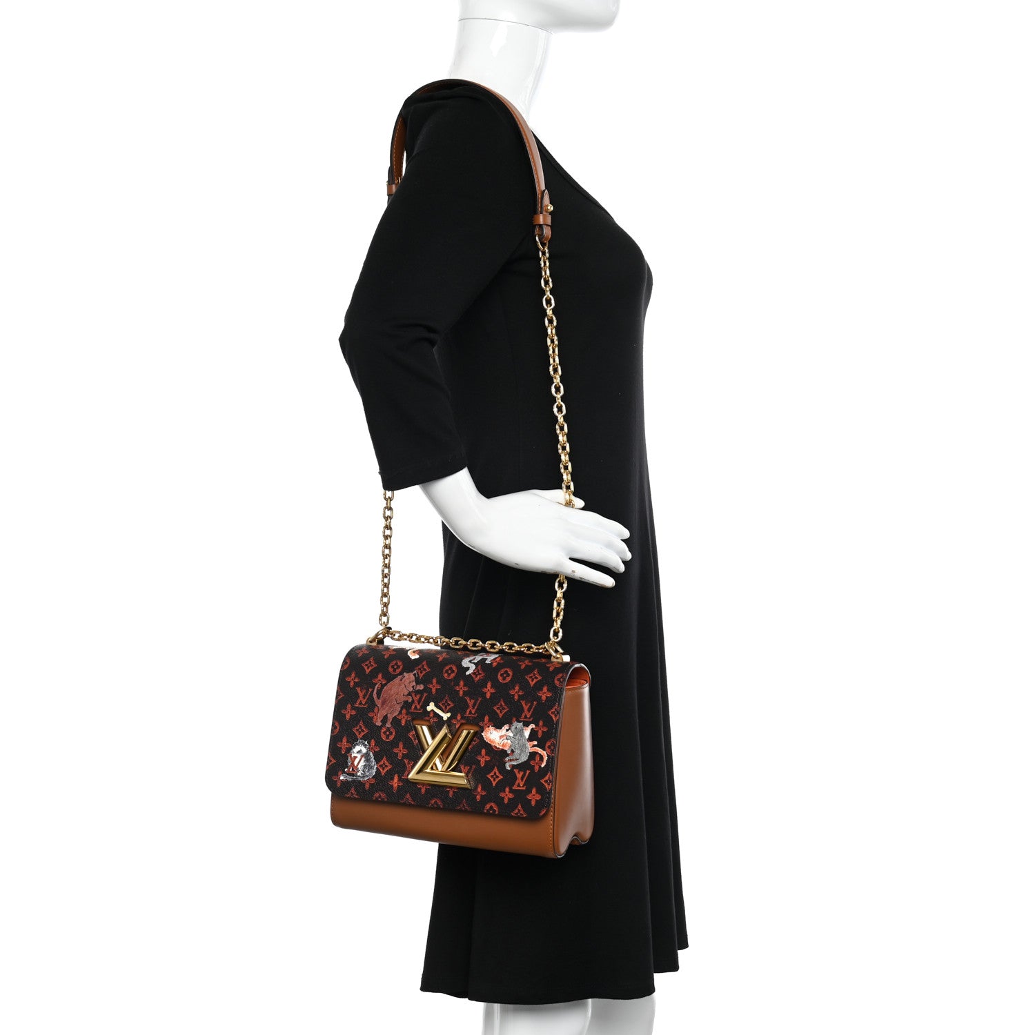 Louis Vuitton Calfskin Catogram Twist Shoulder Bag MM Marron 2 of 12