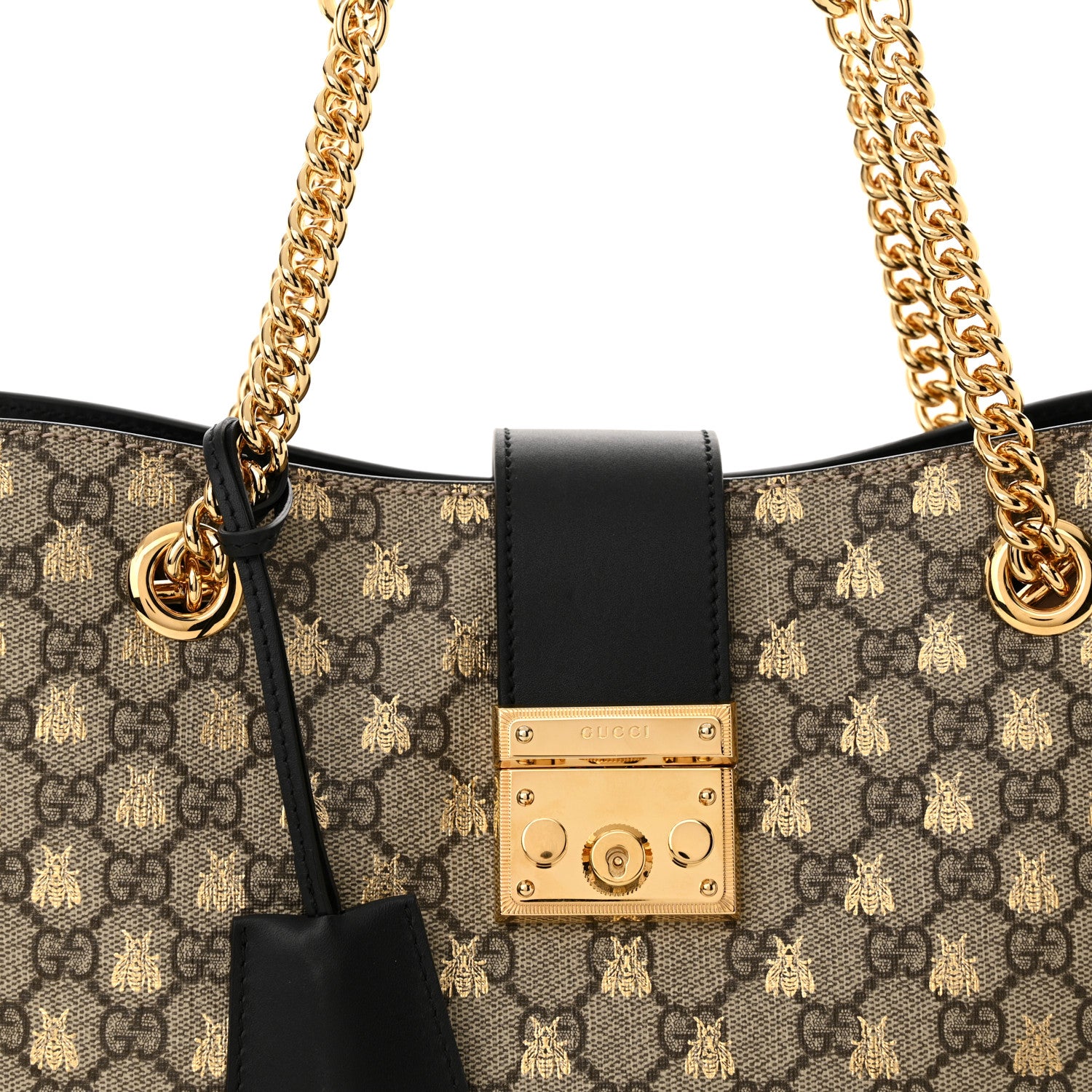 Gucci GG Supreme Monogram Bees Medium Padlock Tote Beige Oro Black 8 of 10