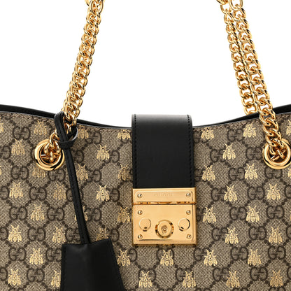 Gucci GG Supreme Monogram Bees Medium Padlock Tote Beige Oro Black 8 of 10