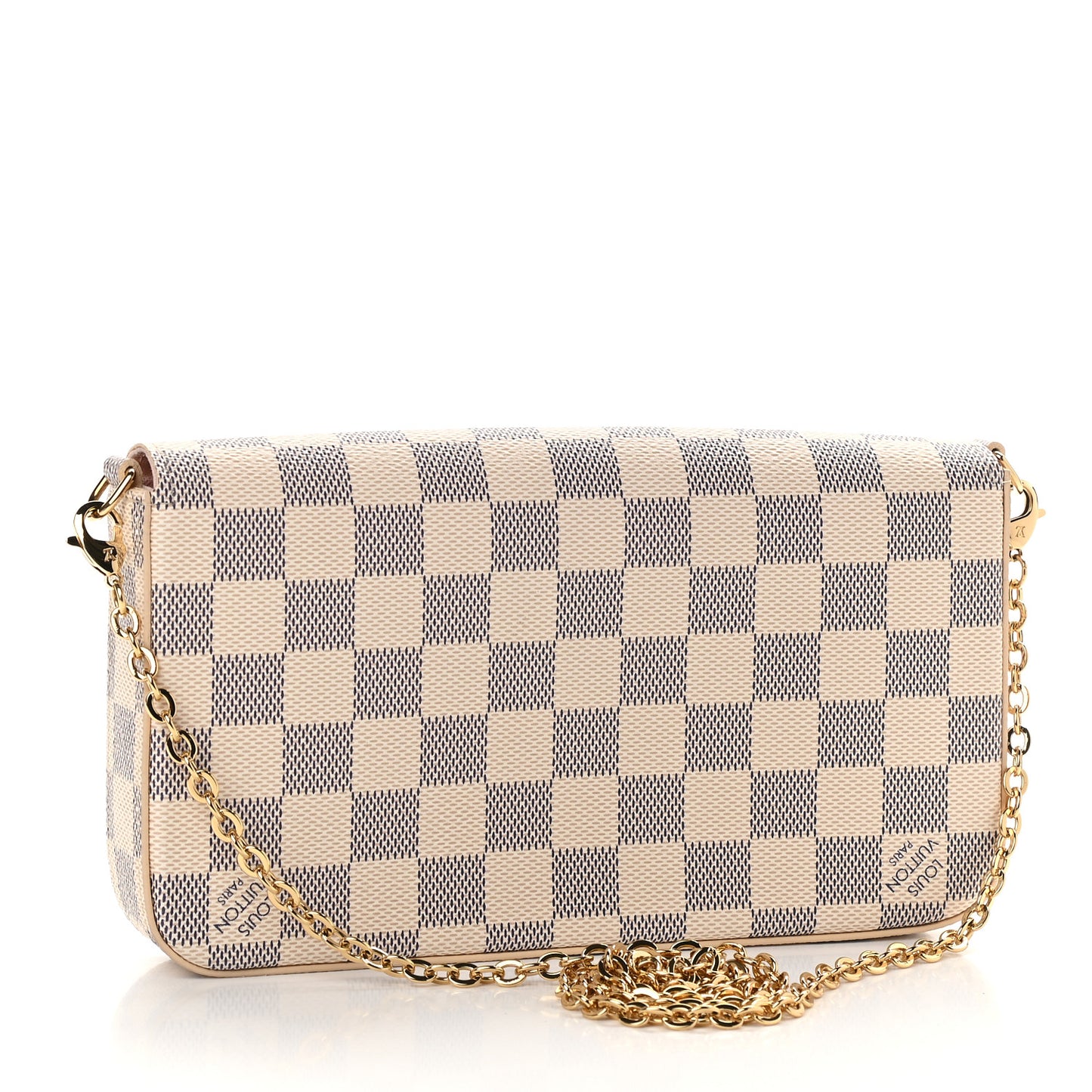 Damier Azur Pochette Felicie Chain Wallet Rose Ballerine