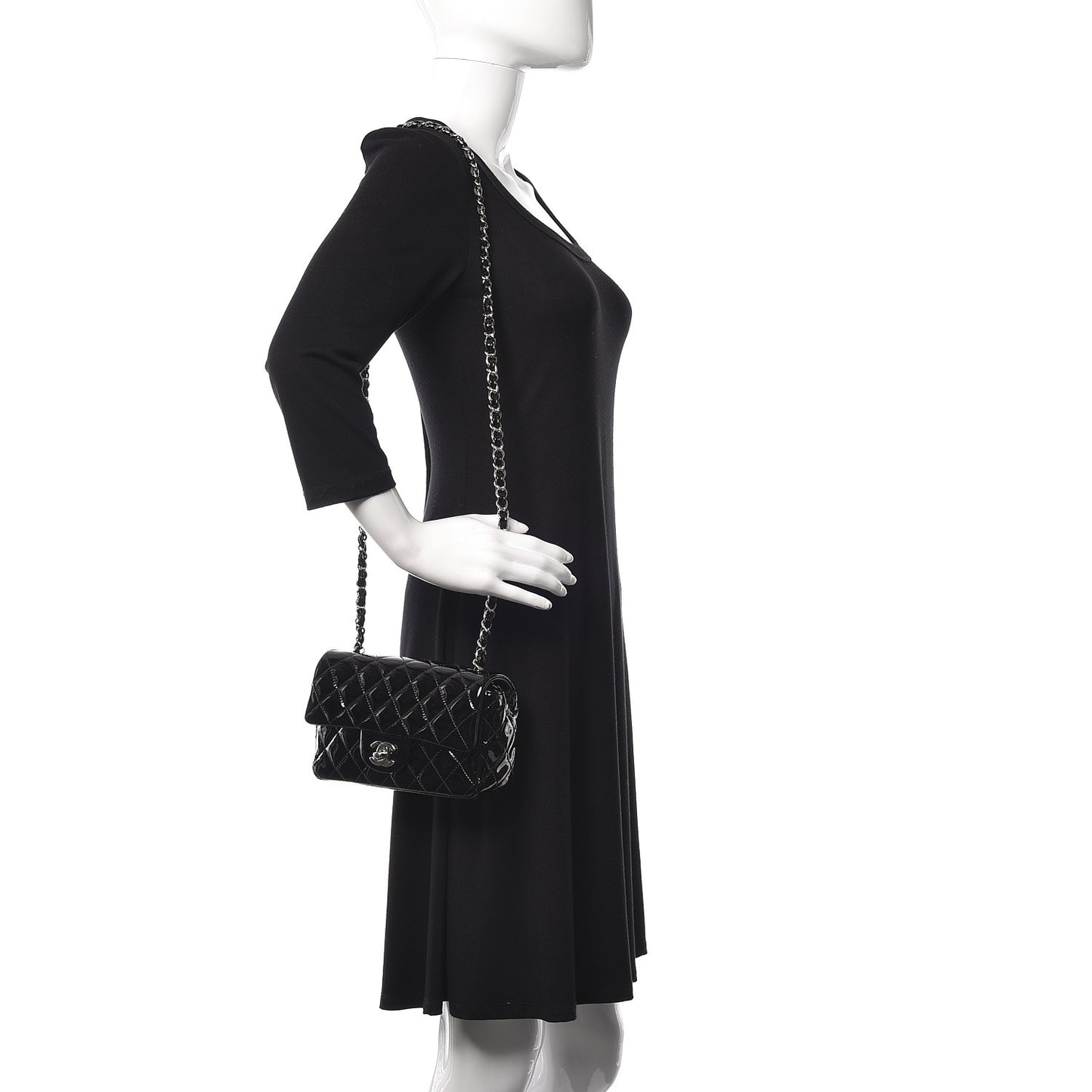 Patent Calfskin Quilted Mini Rectangular Flap Black