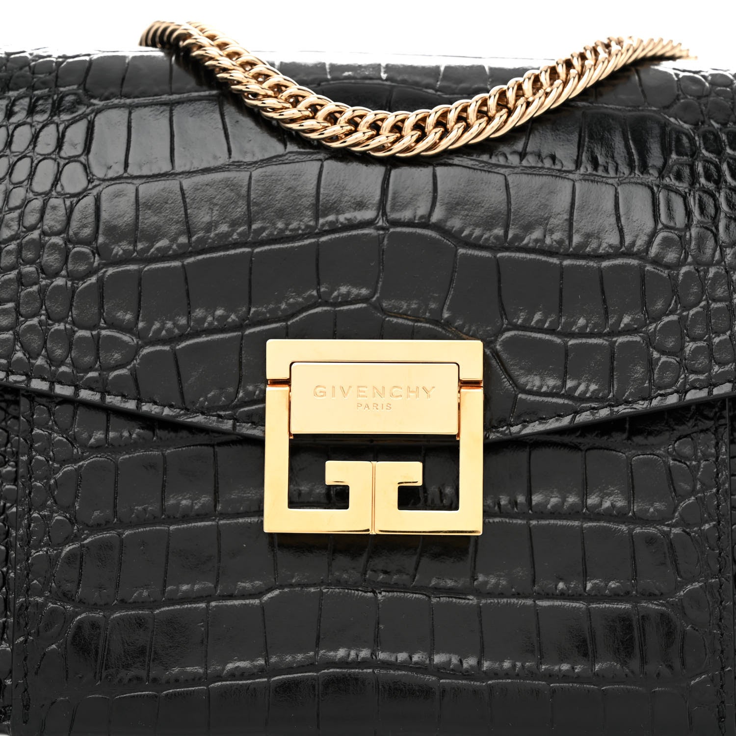 Givenchy Calfskin Crocodile Embossed Suede Small GV3 Shoulder Bag Black 7 of 9