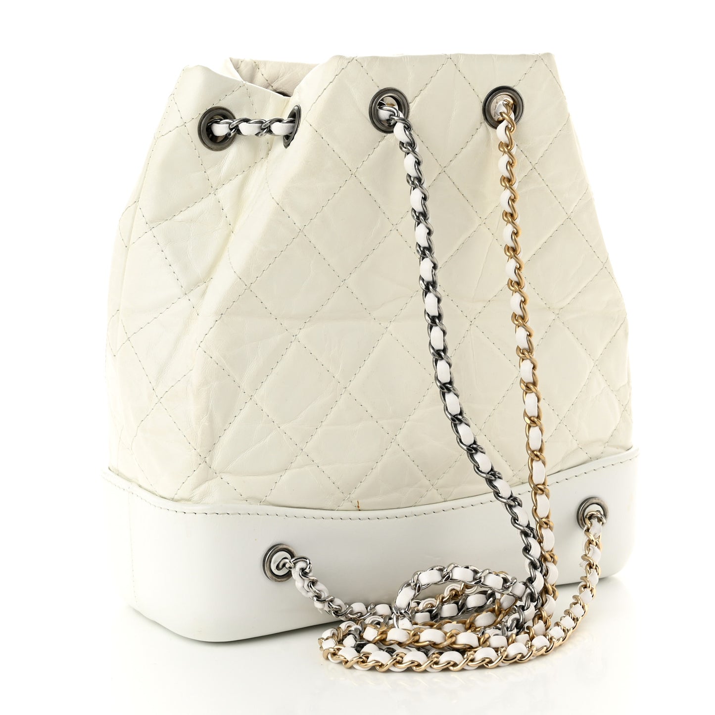 Aged Calfskin Quilted Small Gabrielle Backpack White