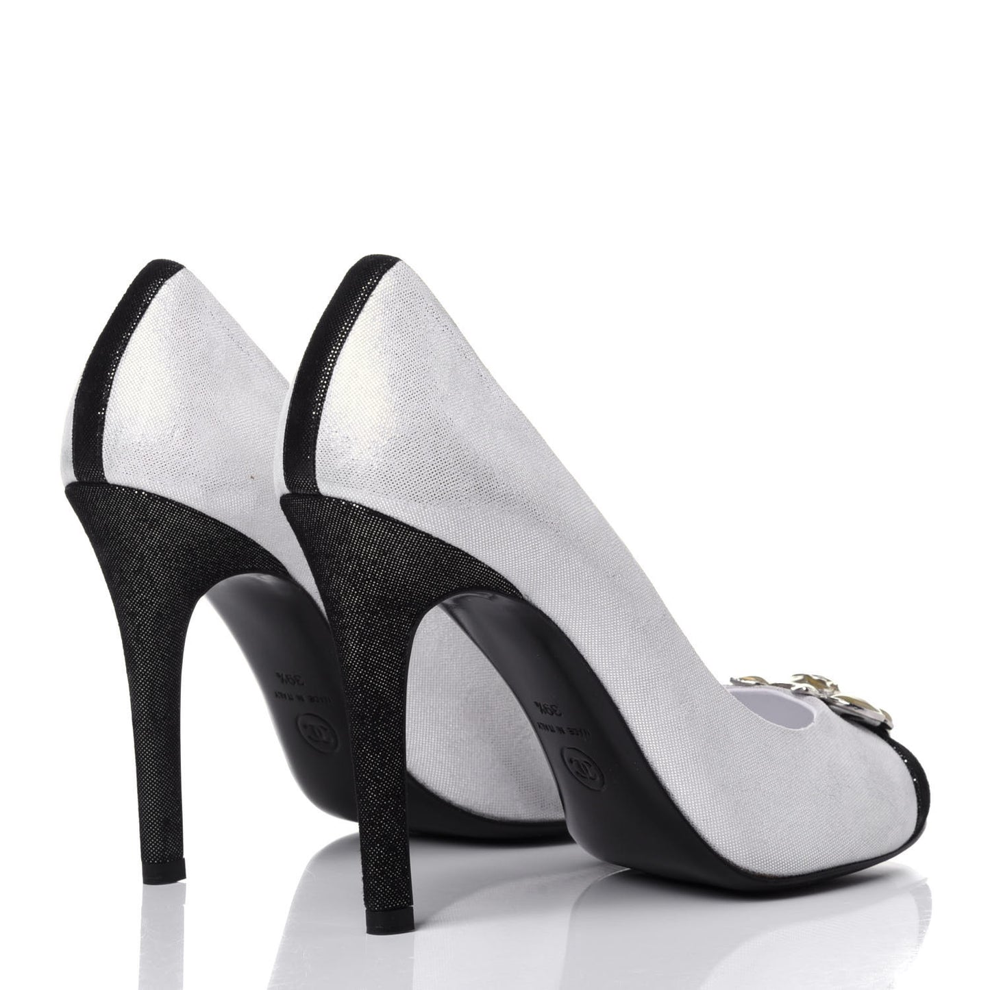 Metallic Fabric Jewel Cap Toe Pumps 39.5 Silver Black
