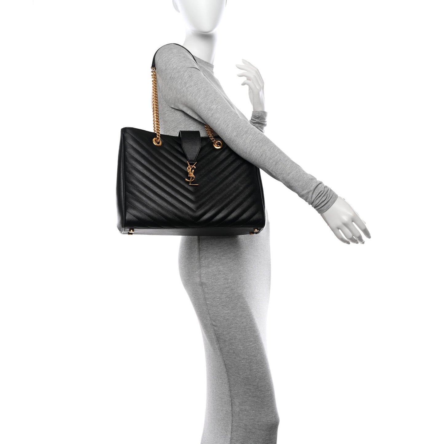 Grain De Poudre Matelasse Chevron Monogram Shopping Bag Black