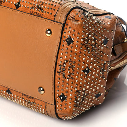 MCM Visetos Studded Boston Satchel Cognac 10 of 10