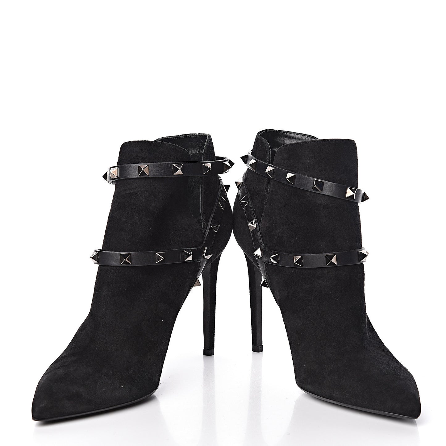 Suede Rockstud Double Buckle 100mm Ankle Boots 38 Black