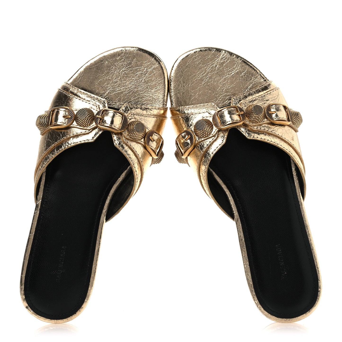 Metallic Arena Cagole Flat Slide Sandals 36 Gold