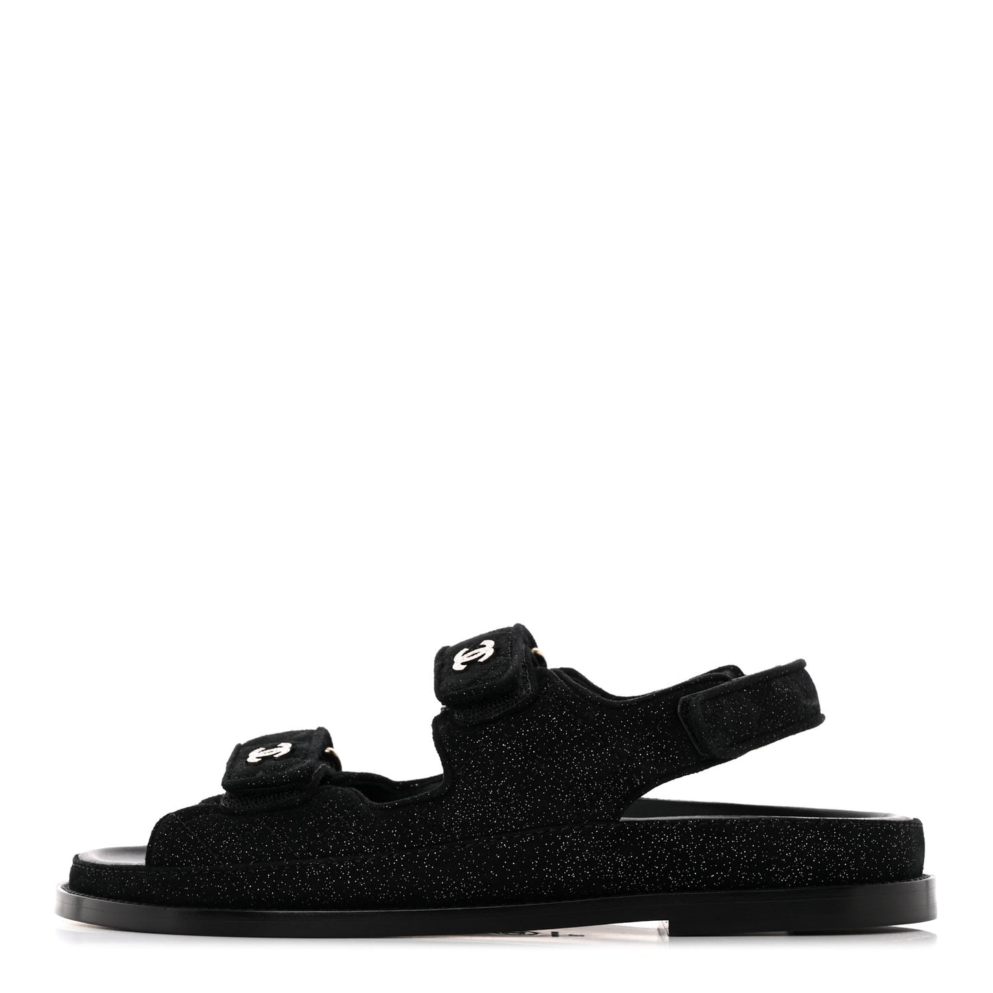 Suede Kidskin Glitter Crystal Velcro Dad Sandals 39 Black Silver