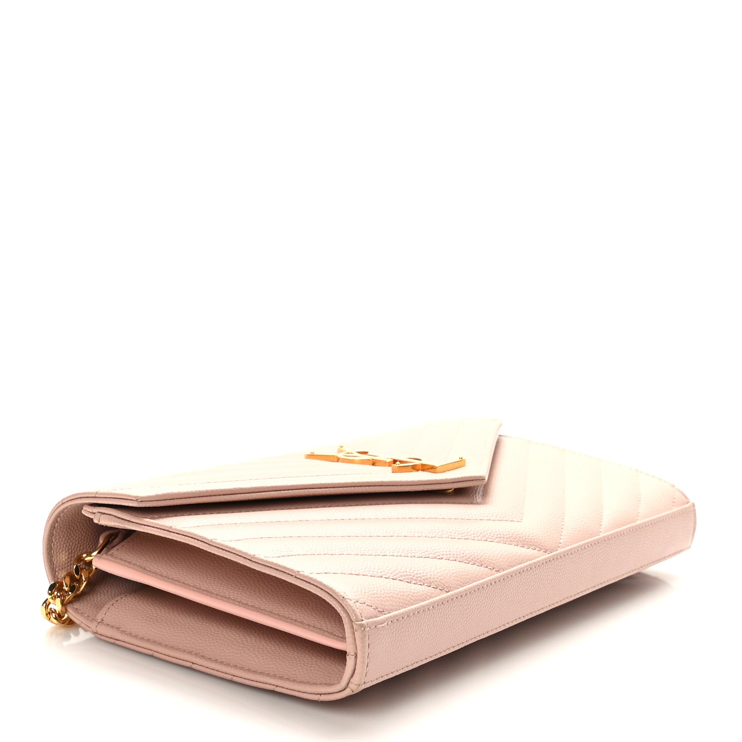 Saint Laurent Grain De Poudre Matelasse Chevron Monogram Chain Wallet Pale Pink 4 of 10