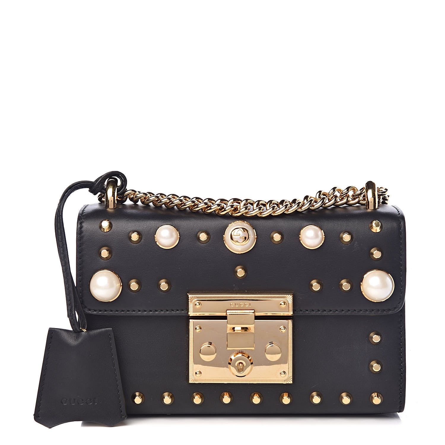 Gucci Calfskin Studded Small Padlock Shoulder Bag Black 1 of 10