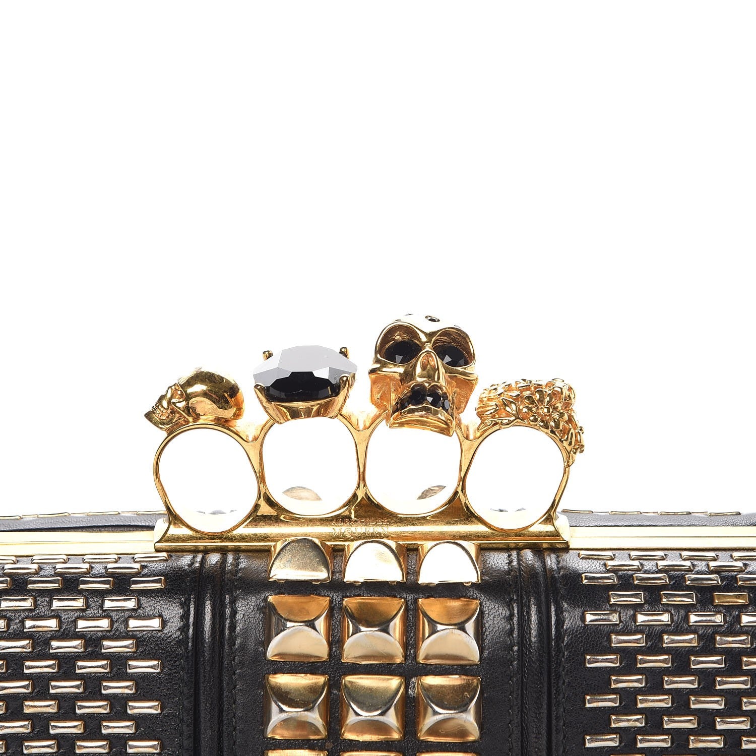 Alexander McQueen Nappa Studded Skull Knuckle Box Clutch Black 3 of 8