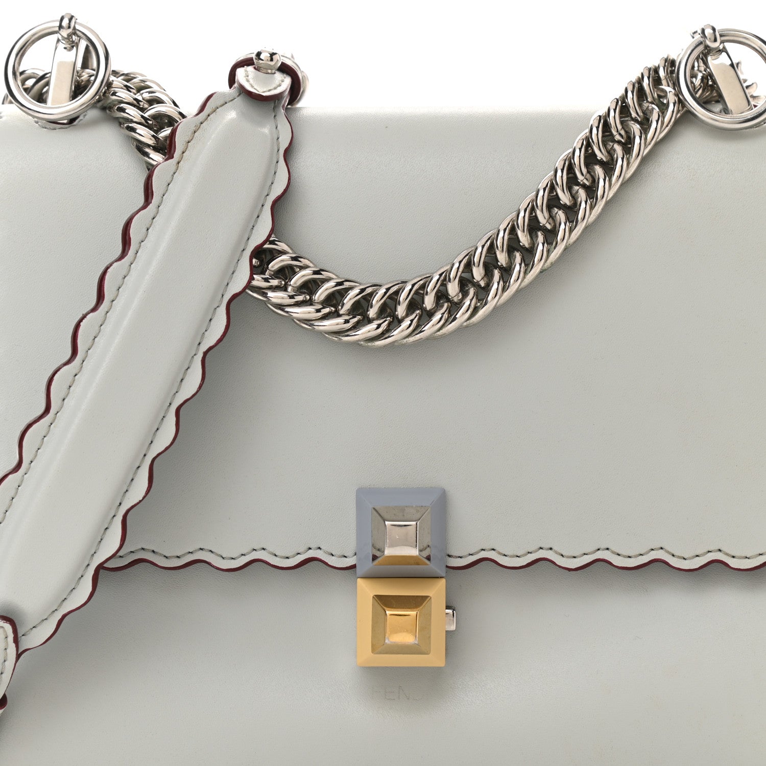 Fendi Vitello Liberty Scalloped Studded Small Kan I Shoulder Bag Grigio Perla 8 of 10