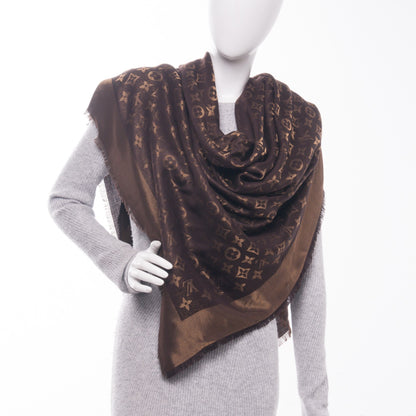 Louis Vuitton Silk Lurex Wool Monogram Shine Shawl Brown 2 of 5