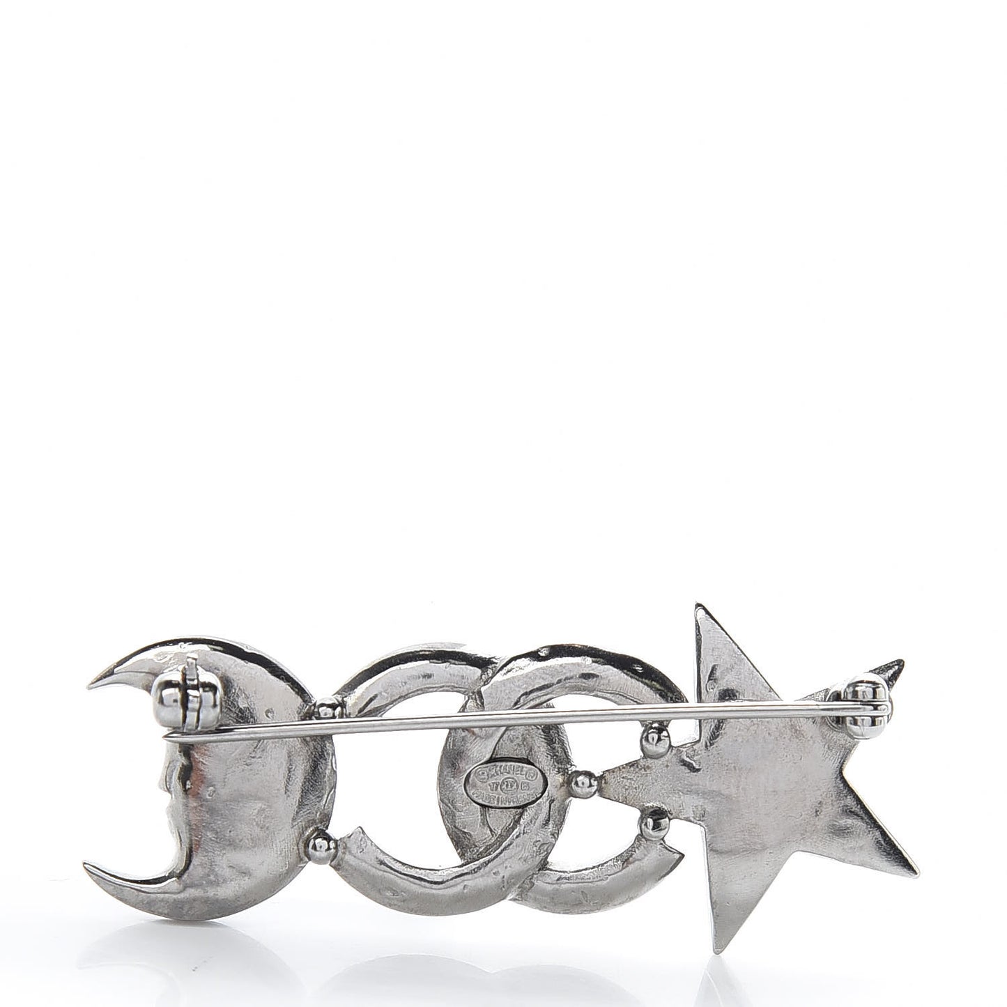 Ruthenium Crystal CC Moon Star Brooch Grey