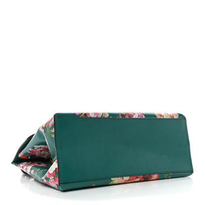 Gucci Shangai Calfskin Blooms Print Medium Bamboo Daily Top Handle Bag Clear Bright Emerald Multicolor 3 of 4