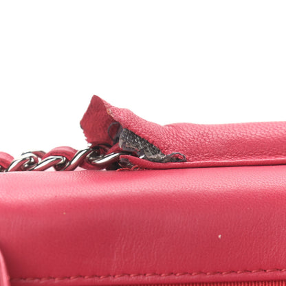 Chanel Lambskin Quilted Wallet On Chain WOC Dark Pink 11 of 14