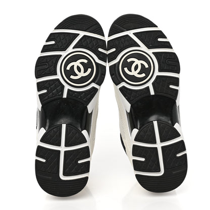 Chanel Mesh Suede Grained Calfskin Womens CC Sneakers 38 Black White 5 of 8