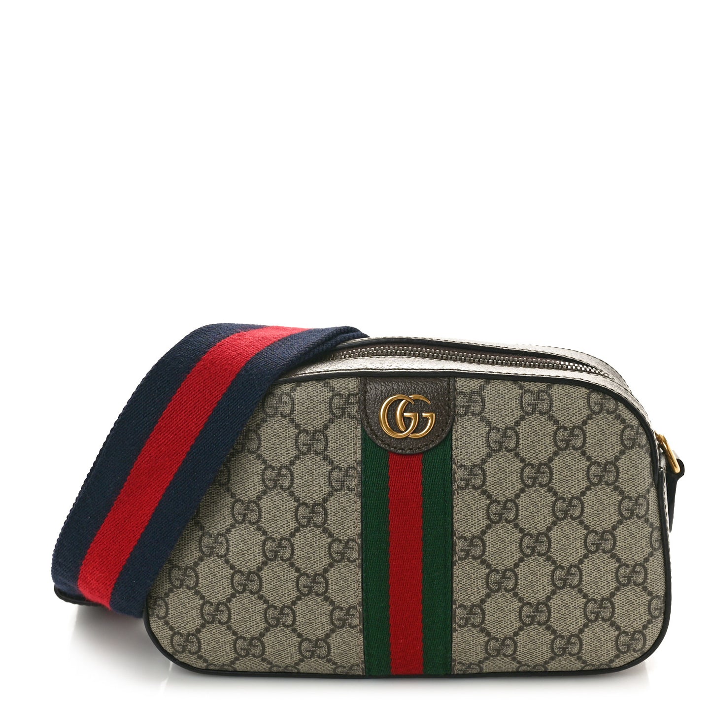 GG Supreme Monogram Textured Dollar Calfskin Web Ophidia Wristlet Shoulder Bag Beige Ebony New Acero