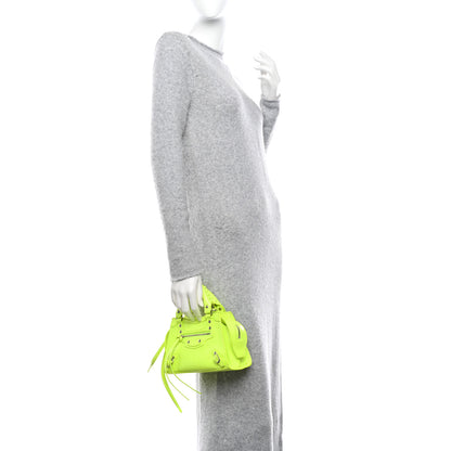 Balenciaga Semi Shiny Calfskin Crocodile Embossed Neo Classic Silver Hardware Mini City Fluo Yellow 2 of 10