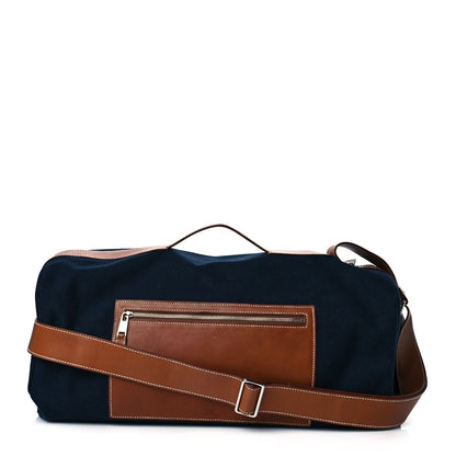 Hermes Toile Goeland Idro Calfskin Odyssee Terre Duffle Bag Bleu Marine Gold 1 of 10