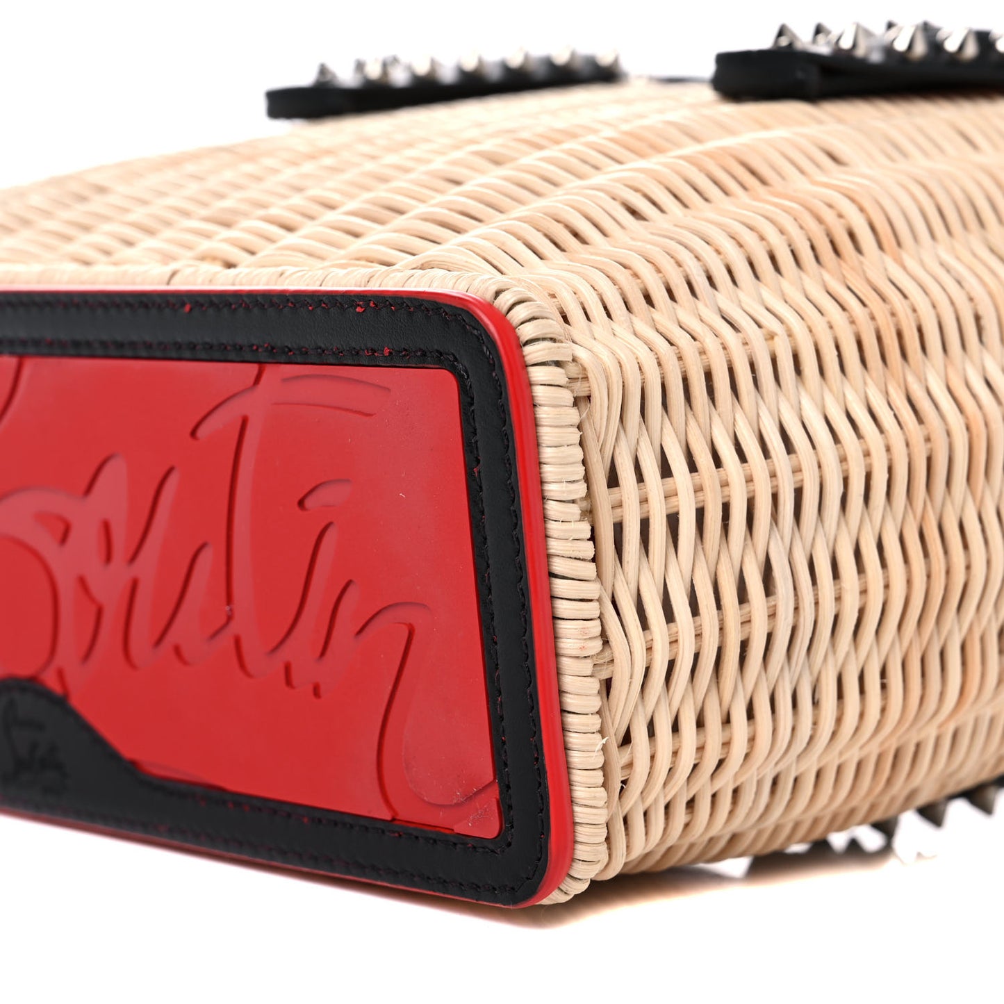 Raffia Calfskin Cabata Mini Spiked Tote Beige