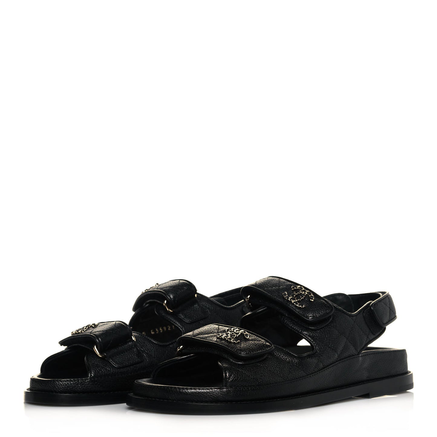 Grained Calfskin Velcro Dad Sandals 36 Black