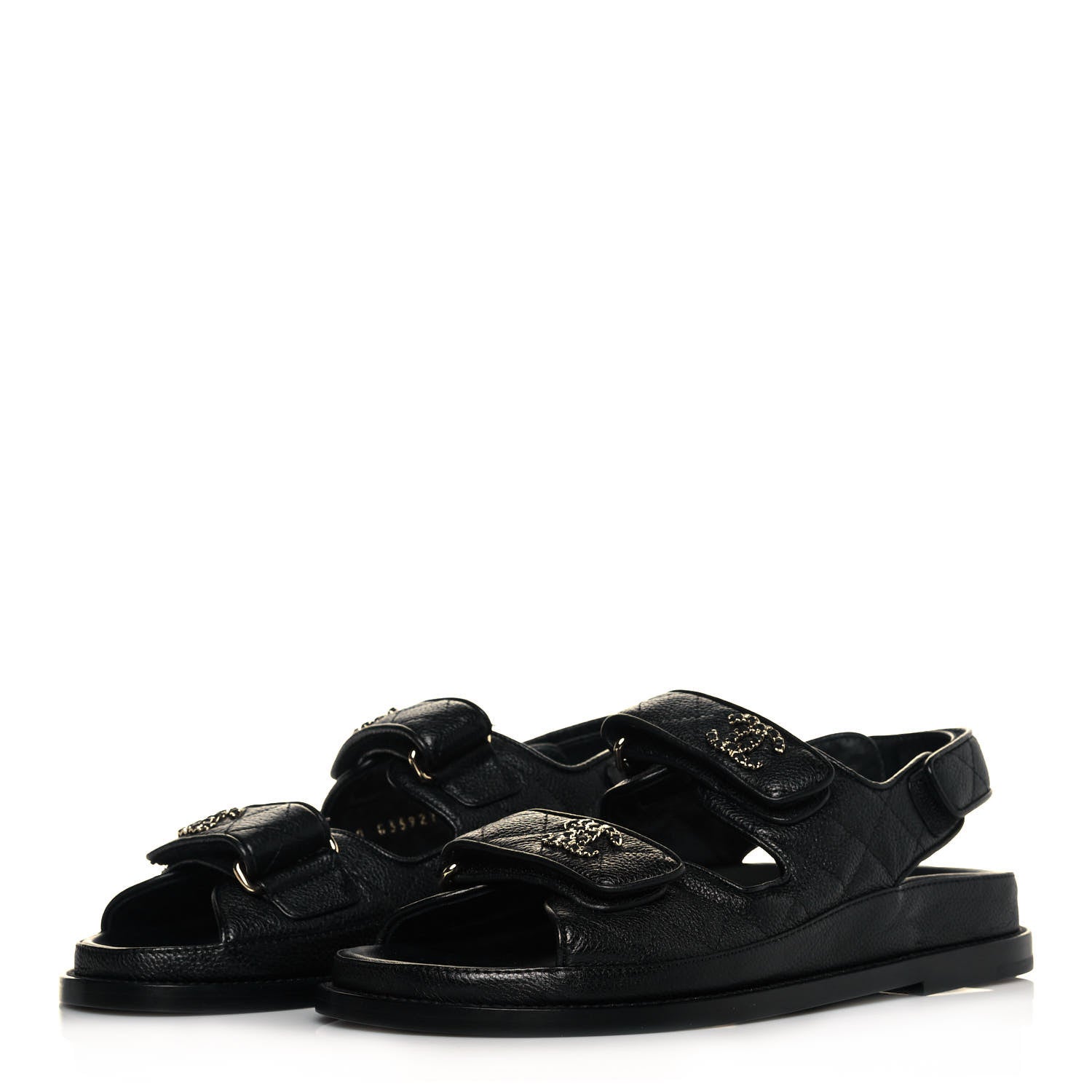 Chanel Grained Calfskin Velcro Dad Sandals 36 Black 3 of 8