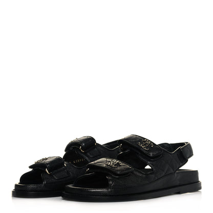 Chanel Grained Calfskin Velcro Dad Sandals 36 Black 3 of 8