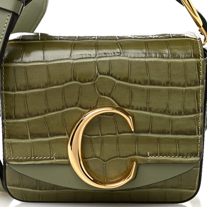 Chloe Calfskin Crocodile Embossed Mini C Double Carry Misty Forest 8 of 10
