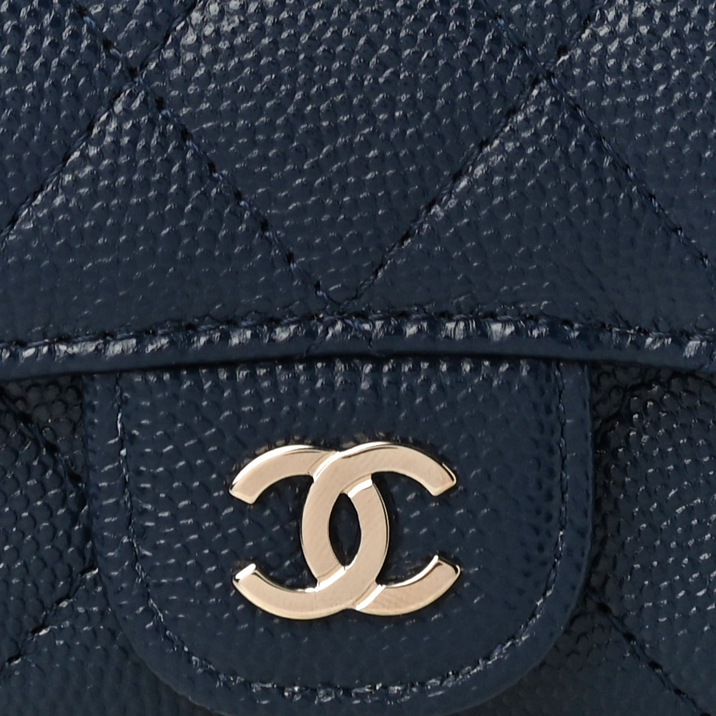 Caviar Quilted Flap Card Holder Wallet Navy Blue
